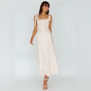 Selfie Leslie Pennelope Tied Shoulder Maxi Dress Ivory Small